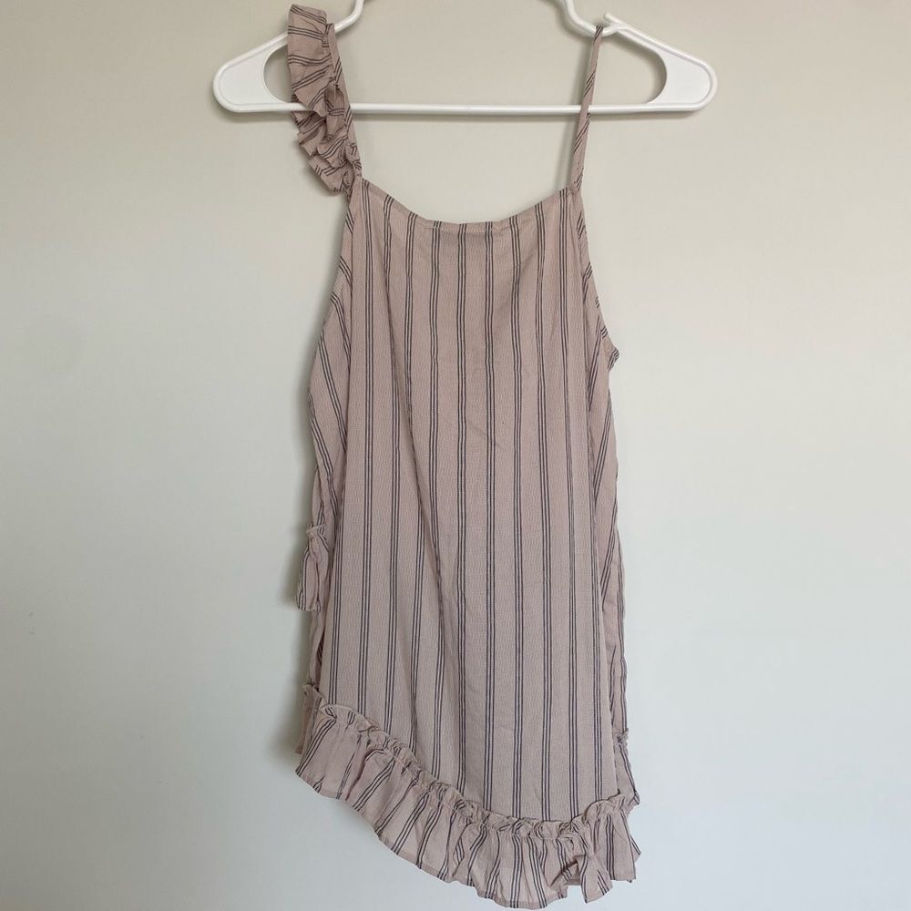 NWT Anthropologie Ro & De Tank Top Pale Pink Striped Ruffle Strap Blouse Size XS - Picture 6 of 12